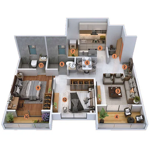 K Raheja Mahalunge 2 BHK Floor Plan Image